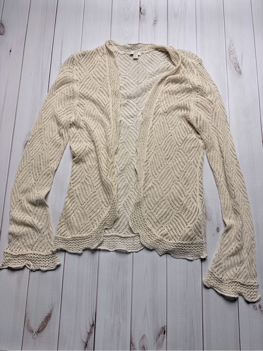J. Jill Cream Open-Knit Lightweight Cardigan linen and silk - Picture 2 of 5